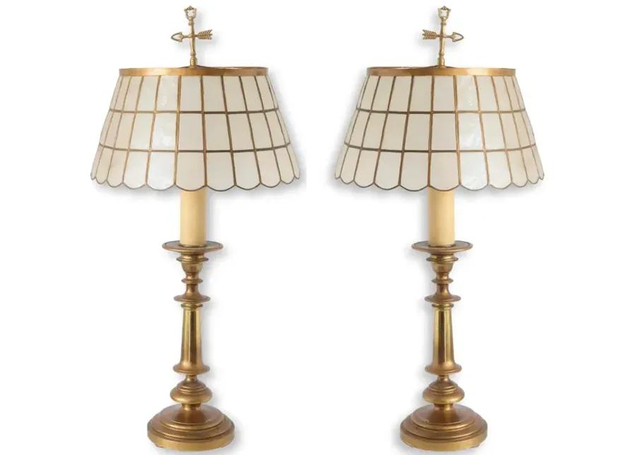 Midcentury Brass Lamps with Capiz Shades