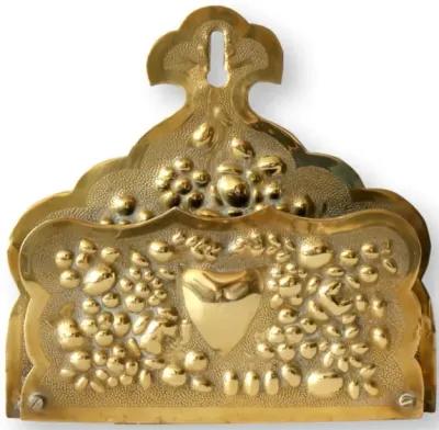 Antique English Brass Heart Wall Pocket