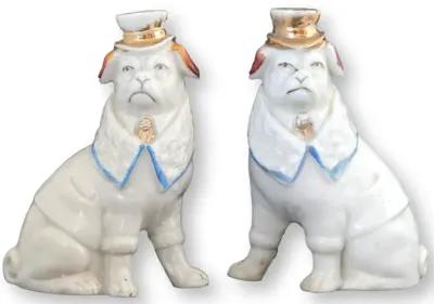 Antique German Porcelain Pugs w/Top Hats