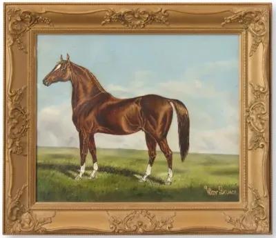 Midcentury Chestnut Horse Oil Painting