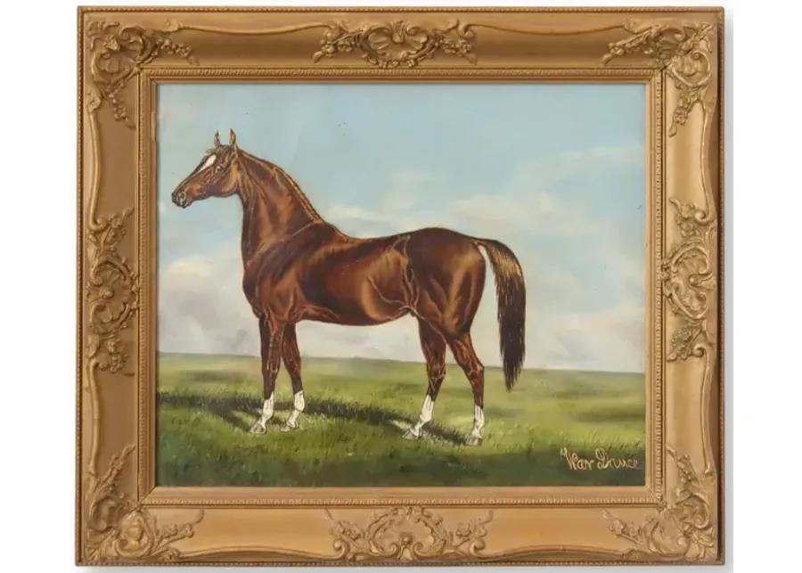 Midcentury Chestnut Horse Oil Painting