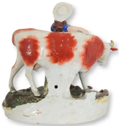 Antique English Staffordshire Girl w/Cow