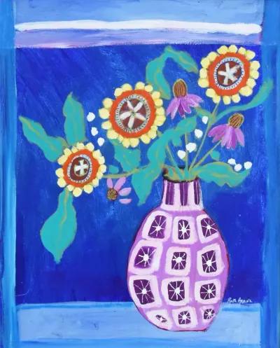 Colorful Bouquet Flowers Vase Painting