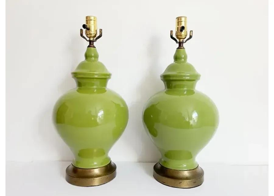 Green Ceramic Ginger jar Lamps - Set of 2