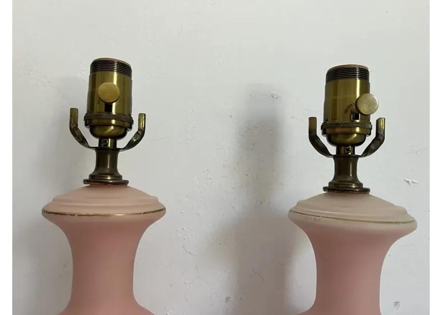 1950s Pink Glass Urn Lamps - Set of 2