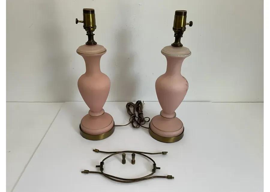 1950s Pink Glass Urn Lamps - Set of 2