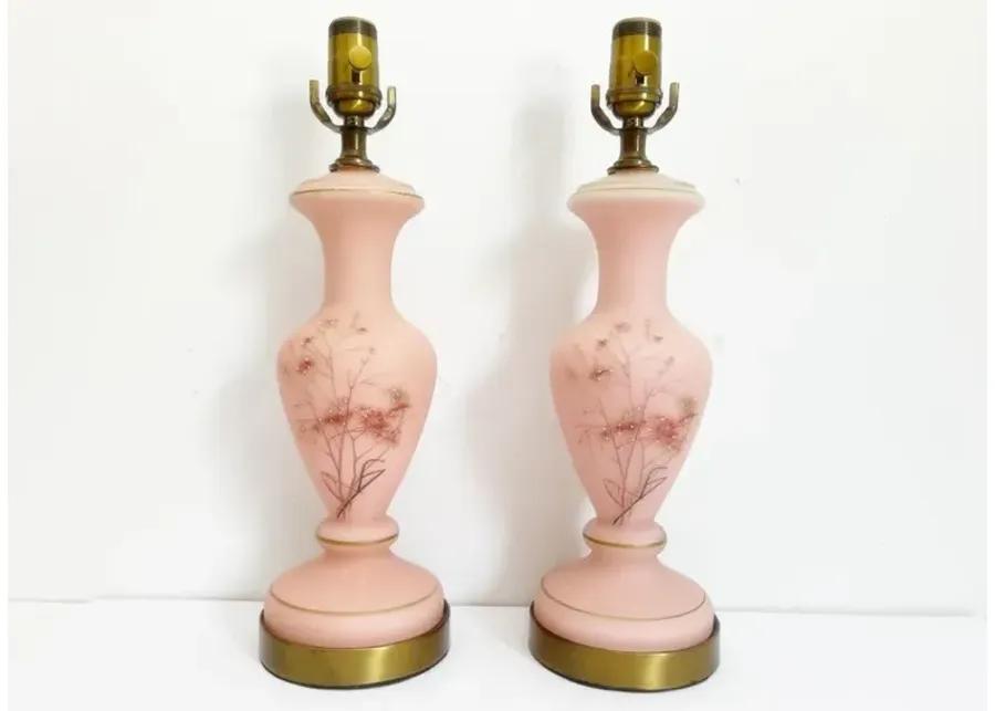 1950s Pink Glass Urn Lamps - Set of 2