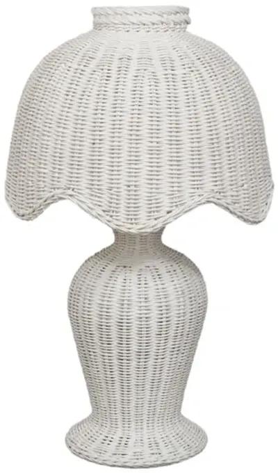 1970’s White Wicker Scalloped Table Lamp