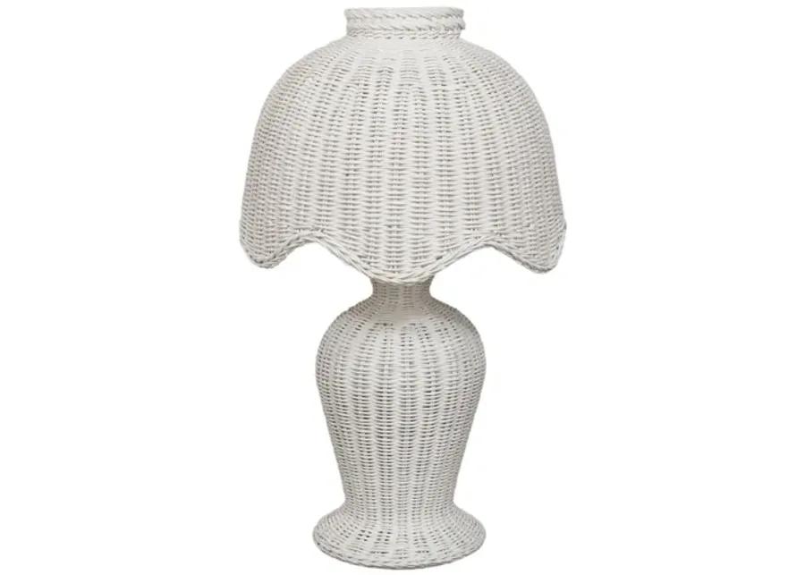 1970’s White Wicker Scalloped Table Lamp