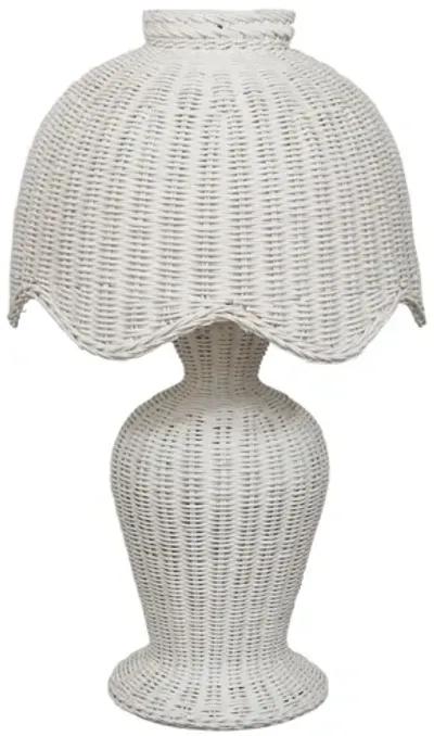 1970’s White Wicker Scalloped Table Lamp