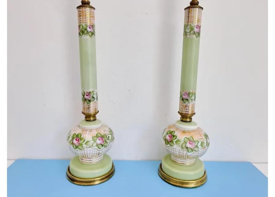 Pistachio & Pink Rose Garden Lamps - Set of 2