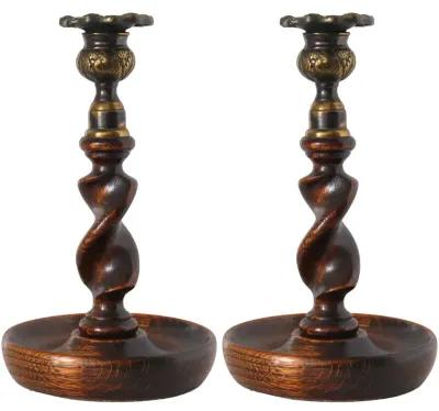 Oak Barley Twist Candlesticks