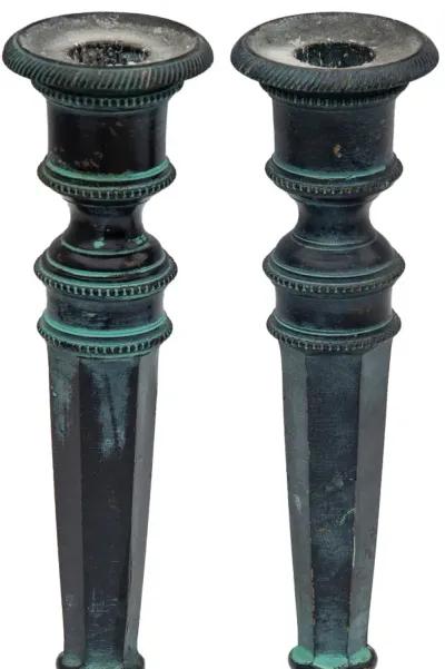 Patinaed Metal Candlesticks - a pair - Black