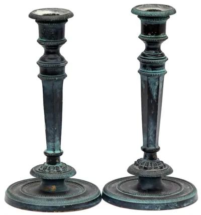 Patinaed Metal Candlesticks - a pair - Black