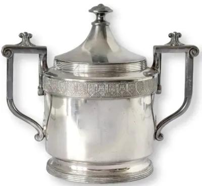 Monogrammed Silver-Plate Sugar Bowl