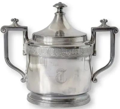 Monogrammed Silver-Plate Sugar Bowl