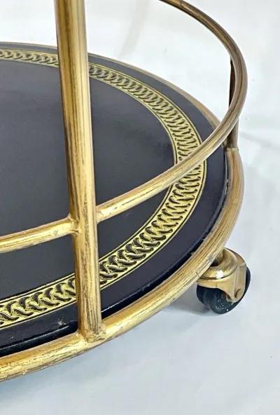 Round Brass & Leather Bar Cart