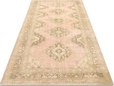 1960s Turkish Oushak Rug- 4'10"x12'1" - pink - pink