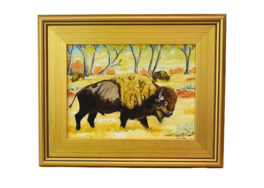 American Buffalo Bison Oil Painting - Yellow