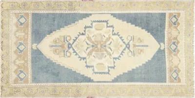 1960s Turkish Oushak Yastic -1'11"x 3'8" - blue