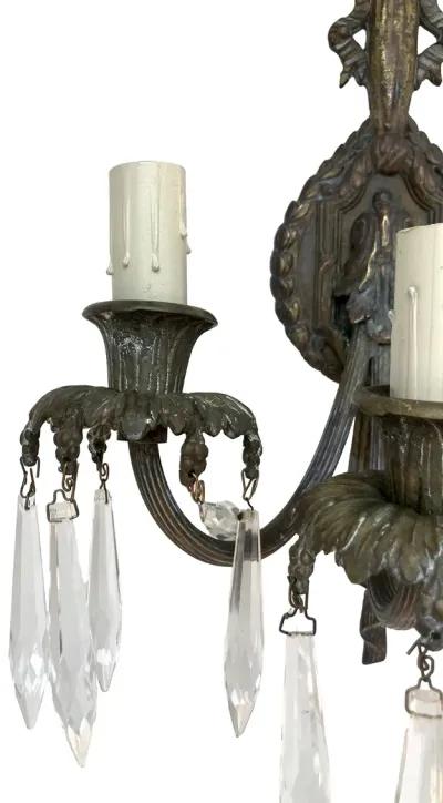 French Bronze & Crystal Wall Sconce pair - Brown