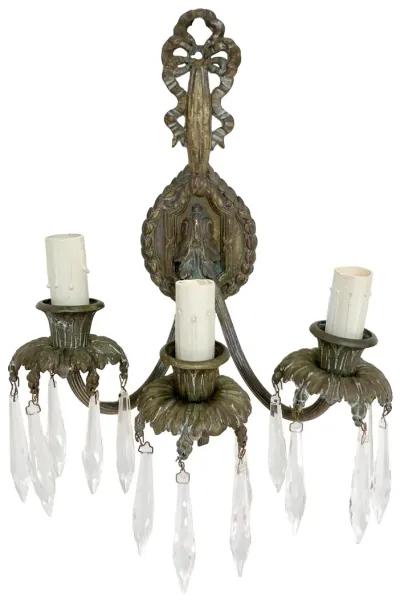 French Bronze & Crystal Wall Sconce pair - Brown