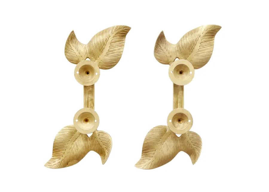 Large Brass Leaf Handles - a Pair - Gold