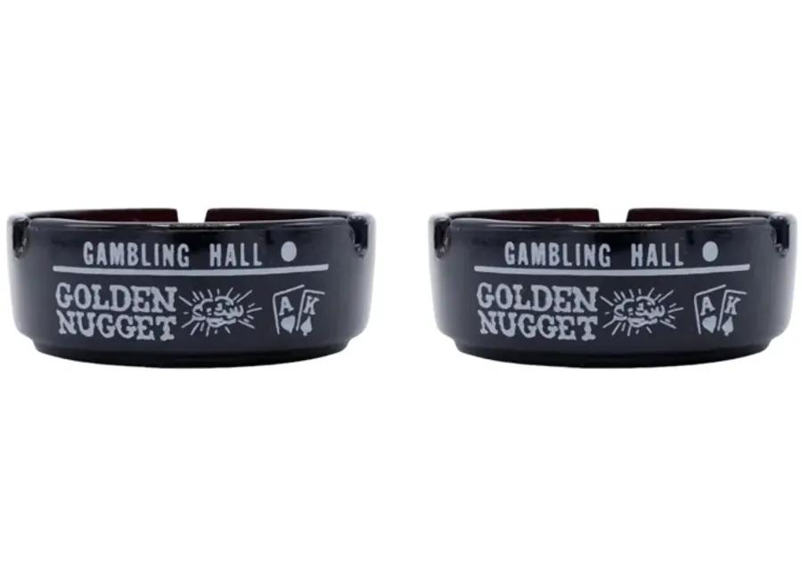 Golden Nugget Black Glass Ashtrays - Set of 2