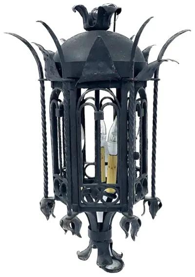 Antique Gothic Wrought Iron Lantern - Black