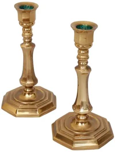 Portuguese Brass Candlesticks - a Pair - Gold