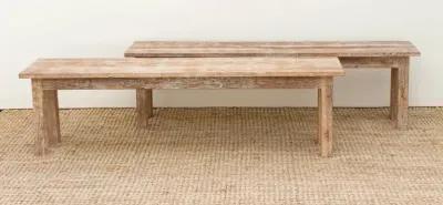 Pair of Whitewash Teak Benches - Brown