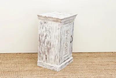 Aged White Indian Bedside Cabinet - Brown