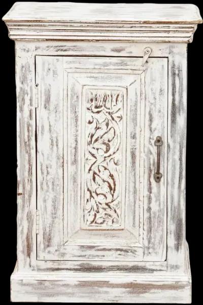 Aged White Indian Bedside Cabinet - Brown