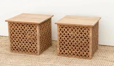 Reclaimed Teak Floral Jali End Tables