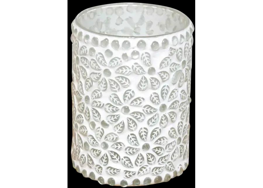 Floral White Mosaic Glass Tea Light Cand