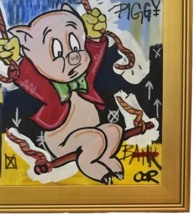 Porky Pig Fun Illustration Oil Painting - Gold