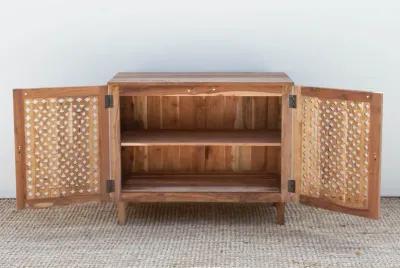 Mid-Century Style Carved Jali Cabinet - Brown