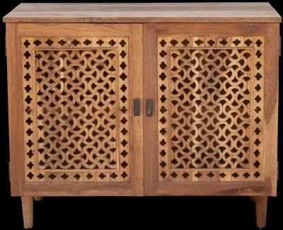 Mid-Century Style Carved Jali Cabinet - Brown