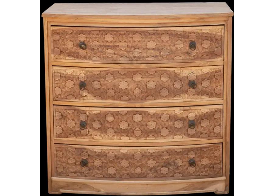 Bow Front Finely Carved Teak Dresser - Handcrafted