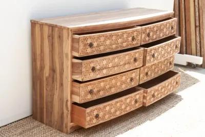 Reclaimed Teak Carved 8-Drawer Dresser - Handcrafted