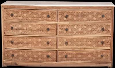 Reclaimed Teak Carved 8-Drawer Dresser - Handcrafted