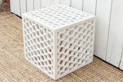 Hand-carved Marble Jali Side Table - Handcrafted