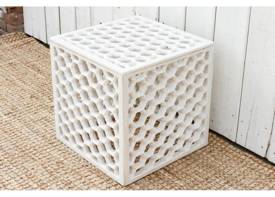 Hand-carved Marble Jali Side Table - Handcrafted