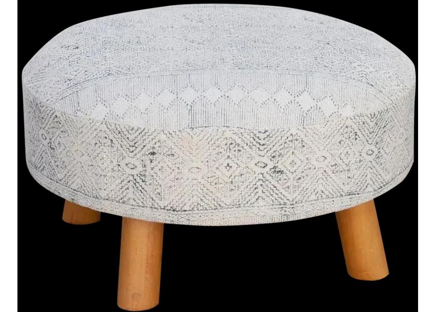 White & Blue Tribal Dhurrie Ottoman