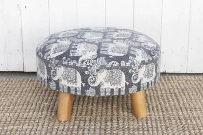 Blue & White Elephant Dhurrie Ottoman