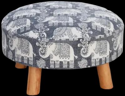 Blue & White Elephant Dhurrie Ottoman