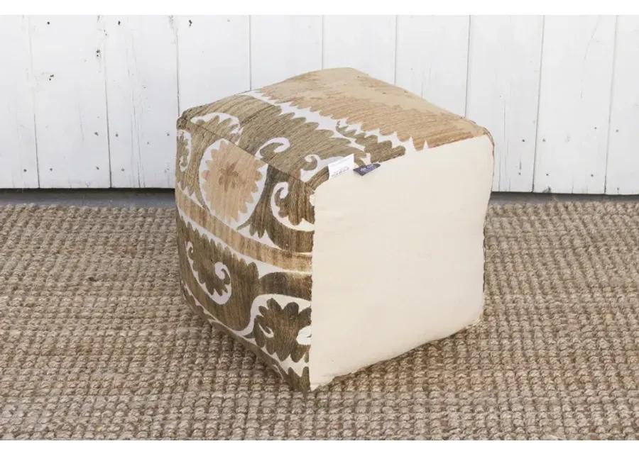 Almaty Antique Suzani Cube Ottoman