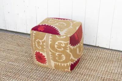 Raspberry Antique Suzani Cube Ottoman