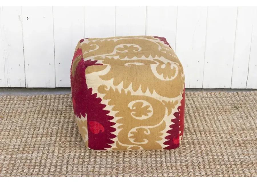 Gulnora Antique Suzani Cube Ottoman