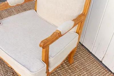 Finely Carved French Linen Armchair